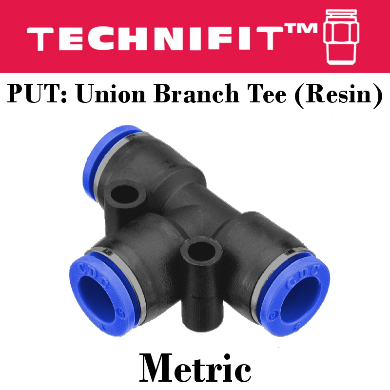 Union Tee Tube 10mm CDC Pneumatics TechniFit PUT10 Push-to-Connect Fitting Pbt Resin Pack of 5 