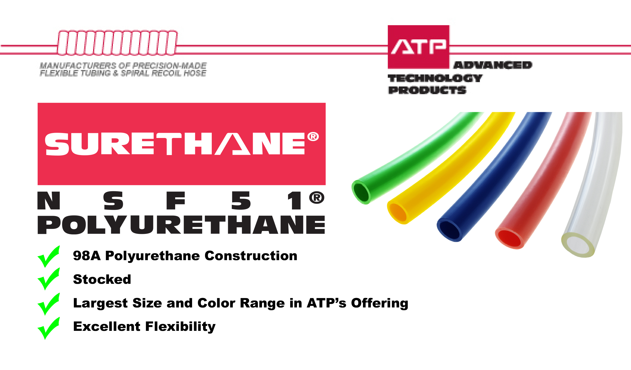 ATP 21/64 ID x 1/2 OD White 250 feet Length 21/64 ID x 1/2 OD Advanced Technology Products ATP Surethane Polyurethane Plastic Tubing 